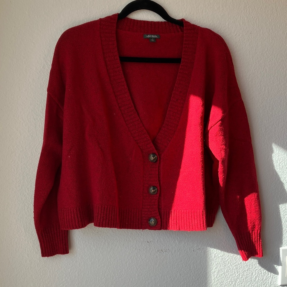 Wild Fable Chunky Cropped Red Women's Cardigan